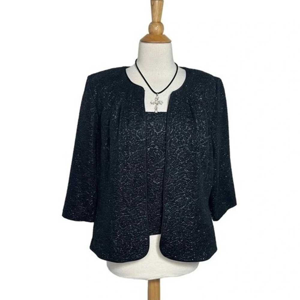 Alex Evenings 2 Piece Jacket Set XXL Black Floral Textured Metallic Formal